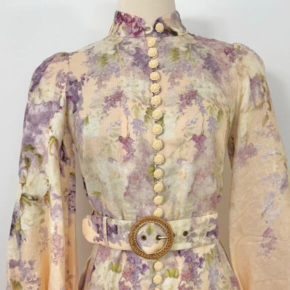 ZIMMERMANN Lyrical Buttoned Midi Dress Floral Print Linen 0 (US 4) NWT - Picture 4 of 16